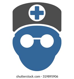 Doctor Head vector icon. Style is bicolor flat symbol, cobalt and gray colors, rounded angles, white background.