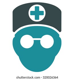 Doctor Head vector icon. Style is bicolor flat symbol, soft blue colors, rounded angles, white background.