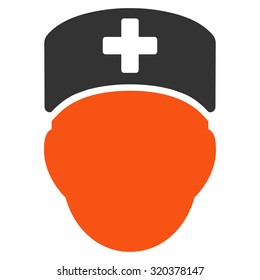 Doctor Head vector icon. Style is bicolor flat symbol, orange and gray colors, rounded angles, white background.