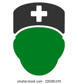 Doctor Head vector icon. Style is bicolor flat symbol, green and gray colors, rounded angles, white background.
