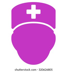 Doctor Head vector icon. Style is flat symbol, violet color, rounded angles, white background.