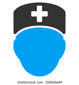 Doctor Head vector icon. Style is bicolor flat symbol, blue and gray colors, rounded angles, white background.
