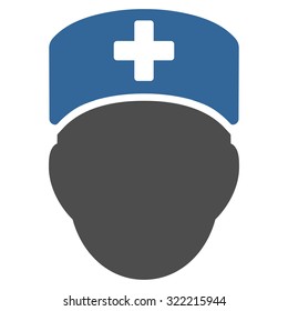 Doctor Head vector icon. Style is bicolor flat symbol, cobalt and gray colors, rounded angles, white background.