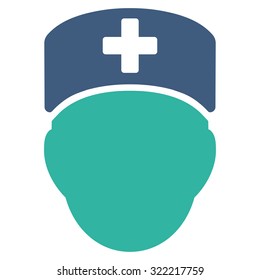 Doctor Head vector icon. Style is bicolor flat symbol, cobalt and cyan colors, rounded angles, white background.