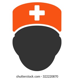 Doctor Head vector icon. Style is bicolor flat symbol, orange and gray colors, rounded angles, white background.