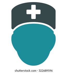 Doctor Head vector icon. Style is bicolor flat symbol, soft blue colors, rounded angles, white background.