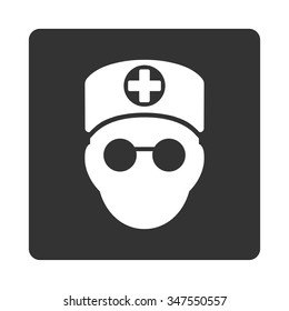 Doctor Head vector icon. Style is flat rounded square button, white and gray colors, white background.