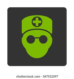 Doctor Head vector icon. Style is flat rounded square button, eco green and gray colors, white background.