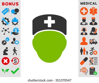 Doctor Head vector icon. Style is bicolor flat symbol, eco green and gray colors, rounded angles, white background.