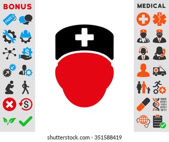 Doctor Head vector icon. Style is bicolor flat symbol, intensive red and black colors, rounded angles, white background.