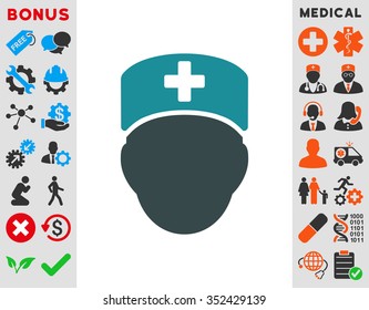 Doctor Head vector icon. Style is bicolor flat symbol, soft blue colors, rounded angles, white background.