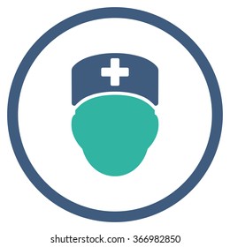 Doctor Head vector icon. Style is bicolor flat circled symbol, cobalt and cyan colors, rounded angles, white background.
