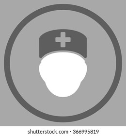 Doctor Head vector icon. Style is bicolor flat circled symbol, dark gray and white colors, rounded angles, silver background.