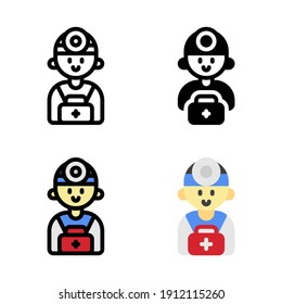 Doctor with Heal Care Kit First Aid Icon, Logo, and illustration Vector