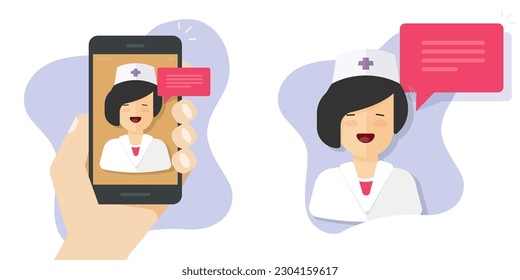 Doctor health care medical online digital call icon vector on cell phone, cellphone mobile app woman healthcare virtual consultation, tele medicine image, female girl paramedic isolated clipart