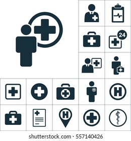 Doctor Health Worker Icon, Medical Signs Set On White Background