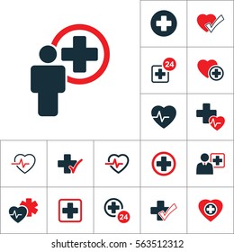 doctor health worker icon, medical signs set on white background