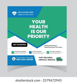 Doctor healthcare medical social media post design and web template square flyer and banner design