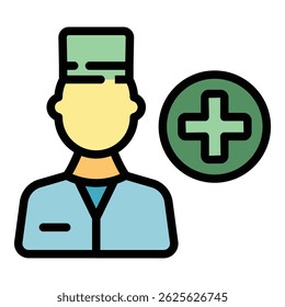 Doctor help icon outline vector. Medical hospital. Clinic care color flat