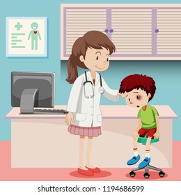 Doctor helping boy with bruise illustration