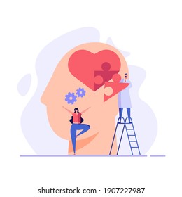 Doctor helping patient with mental health treatment. Concept of  World Mental Health day, psychology therapy, brain care. Vector illustration in flat cartoon design