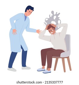 Doctor helps patient semi flat color vector characters. Posing figure. Full body people on white. Heart attack simple cartoon style illustration for web graphic design and animation