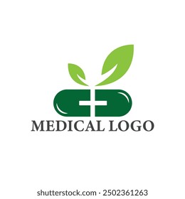 Médico, Icono de medicina herbaria, Plantilla de Vector de diseño de logotipo