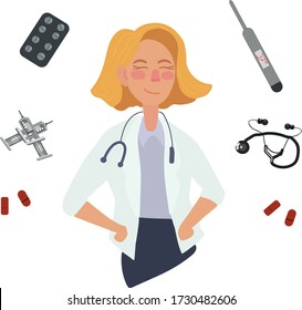 Doctor is a hero,  doctors and nurses you are superhero, Coronavirus health care workers, fight against Covid-19 viruses, full length woman doctor or nurse vector illustration