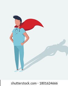 El doctor es un héroe. Un héroe de nuestro tiempo. Gráficos vectoriales. Imagen plana. Un superhéroe en una persona común y corriente.