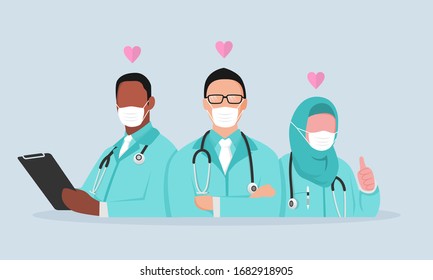 Doctor is a hero. thank you doctors and nurse. you are the best. from health care workers with love. Fight against covid-19 viruses. vector illustration
