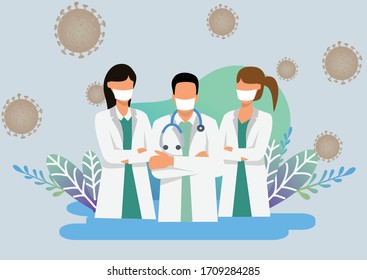 Doctor is a hero. thank you doctors and nurse. you are the best. from health care workers with love. Fight against covid-19 viruses. vector illustration.