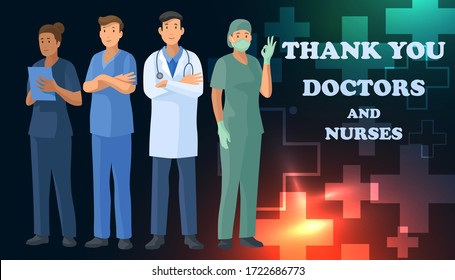 The doctor is a hero. Thank you, doctors, nurses, and all healthcare workers for working in the hospitals and fighting the coronavirus. vector illustration