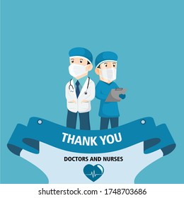 Doctor is a hero. thank you doctors and nurse. you are the best. from health care workers with love. Fight against covid-19 viruses. vector illustration.