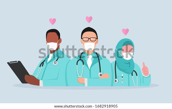 Doctor is a hero. thank you doctors\
and nurse. you are the best. from health care workers with love.\
Fight against covid-19 viruses. vector\
illustration
