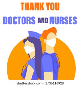 Doctor is a hero. Thanks, doctors and nurses. Thank you, brave health workers. Coronavirus team medical staff. vector illustration isolated on white background Eps10 .
