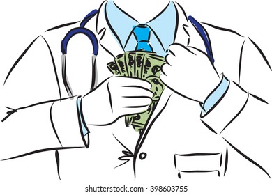 Doctor Hiding Dollars Money Illustration