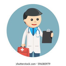 doctor with his equipment in circle background