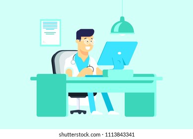 Doctor at his office illustration