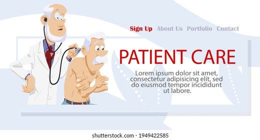 Doctor and his old patient. Illustration concept for mobile website and internet development.