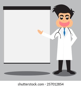 Doctor With His Presentation. Vector Illustration