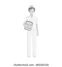 Doctor with a history of illness in his hands . Medicine single icon in monochrome style vector symbol stock illustration web.