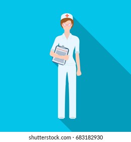 Doctor with a history of illness in his hands . Medicine single icon in flat style vector symbol stock illustration web.