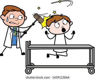 Doctor Hitted on Patient Head - Professional Cartoon Doctor Vector Illustration
