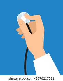 Doctor hold medical stethoscope, isolated on background. Healthcare, diagnostic tool. Listen to heartbeat. stock illustration