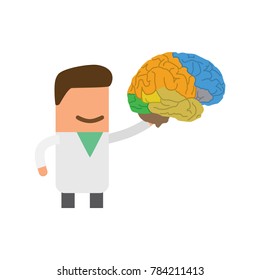Doctor holding a brain, vector illustration design. Health care characters collection.