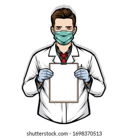 doctor holding clipboard vector illustration]