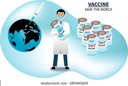 Doctor holding covid-19 vaccine vial for fighting with coronavirus. 
World hope for COVID-19 vaccine to save mankind lives .
Concept of saving the world from coronavirus by vaccination.