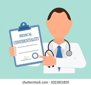 The Doctor Is Holding A Document. Medical Confidentiality.