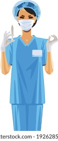doctor holding enjection vector art eps