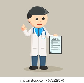 doctor holding healthy life list clipboard